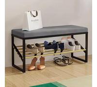 Elegant Gray Metal Shoe Bench for Small Spaces, Multi-functional Storage Shelf & Seat for Living Room, Hallway, Bedroom - Space-Saving Solution (100x30x40 cm)