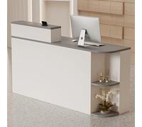 Elegant Gray Reception Desk with Drawer and Corner Shelves Modern Cashier Counter (140x50x105 cm) for Office and Business Use Stylish Reception Furniture