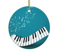 Elegant Green And White Piano Keys Christmas Ceramic Round Ornaments - Ideal Decorations For Festive Season Xmas Pendants