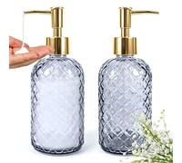 Elegant Green Glass Soap Dispenser 2 Pack, 13 Oz Clear Blue Liquid Hand Soap Pump Bottle Set for Kitchen and Bathroom, Lotion & Essential Oil Dispenser