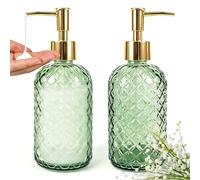 Elegant Green Glass Soap Dispenser 2 Pack, 13 Oz Clear Green Liquid Hand Soap Pump Bottle Set for Kitchen and Bathroom, Lotion & Essential Oil Dispenser