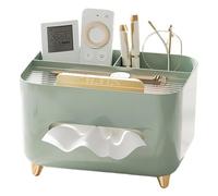 Elegant Green & Gold Tissue Box Cover with Non-Slip Base, Washable Cream Style Rectangle Napkin Holder for Living Room Table & Nightstand Organizer..