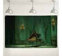 Elegant Green Piano Backdrop, Vintage Style Photography Background for Parties, Indoor/Outdoor Event Decorations, Perfect for Weddings and Celebrations 71x43 Inch