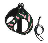 Elegant Green Rose Gold Glitter Zebra No Pull Dog Harness and Leash Set, Cute Reflective Adjustable Vest for Small Dogs,Breathable Mesh Puppy Harness for Walking Hiking,Large