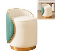 Elegant Green & White Modern Vanity Chair Round Upholstered Makeup Stool 360° Swivel Leather Ottoman with Backrest Soft & Comfortable Sitting for Bedroom & Living Room