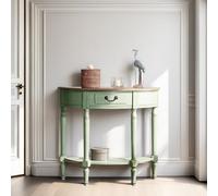 Elegant Green Wood Half-Moon Console Table with Drawers & Shelves - Stylish Semi-Circular Entryway Table for Living Room Hallway Foyer - Chic Storage Solution