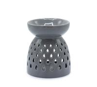 Elegant Grey Oil Burner With Teardrop Cutouts For Fragrance Diffusion