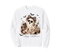 Elegant Halloween Ghost Floral Bow Coffee Spooky Style Sweatshirt