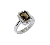 Elegant Halo Design Ring with Smoky Topaz and Cubic Zirconia 925 Sterling Silver Womens November Birthstone Cocktail Bridal Anniversary UK Size N½