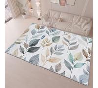 Elegant Hand-Painted Leaves Area Rug, Extra Large Washable Rug, Soft Touch Short Pile Area Rugs Non-Slip Non Shedding, White Carpet for Living Room Dining Bedroom Office 120 x 180 cm