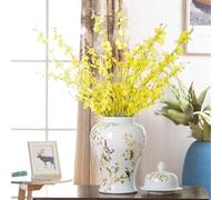Elegant Handcrafted White Ceramic Ginger Jar with Lid - Stylish Home Decor Floral Vase Porcelain Storage Jar Temple Jar for Living Room Kitchen and Office