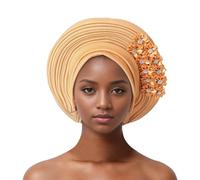 Elegant Handmade ASO Oke Beret Hat for Women African Headwrap Turban for Wedding Khaki