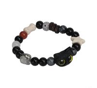 Elegant Handmade Kitten Bracelet with Beaded Pattern and Metal Structure Lightweight Wearable Art Piece (S 161 Brown Cat)