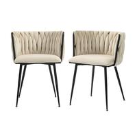 Elegant Handwoven Luxury Velvet Dining Chairs Set of 2 with Black Metal Legs - Stylish Furniture for Dining Room Living Room and Bedroom Decor