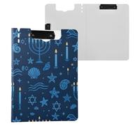 Elegant Hanukkah Seashore Blue Clipboard with Folder Two Metal Clips Pen Holder Clip Board with Cover Clipboard Padfolio Outdoor Sketching