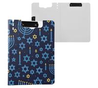 Elegant Hanukkah Stars Navy Clipboard Folder with Storage Double Clips Pen Holder Clip Board with Hard Cover Clipboard Folio College Students