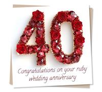 Elegant Happy 40th Anniversary Card For Loved One - 40 Years - Congratulations On Your Ruby Wedding - For Friend, Relative