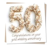 Elegant Happy 50th Anniversary Card For Loved One - 50 Years - Congratulations On Your Gold Wedding - For Friend, Relative