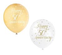 Unique Latex Balloons Elegant Happy 50th Anniversary White & Gold 30 cm 5 ct