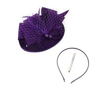 Elegant Headband With Small Hat For Classic Day Fascinator Breathable Mesh Fashion Accessory Women Wedding Guest Party (Purple, One Size)