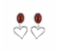 Elegant Heart Imitation Pearl Dangle Drop Stud Earrings for Women Stainless Steel Retro Red Agate Natural Stone Love Hearted Dangling Studs Earring Statement Baroque Jewelry for Lover Her Fashion