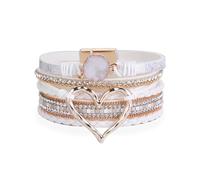 Elegant Heart Leather Wrap Bracelets Stackable Bohomian Cuff Bangles Fashion Rhinestones Bracelets For Women And Girls Unique Heart Pattern