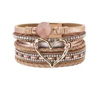 Elegant Heart Leather Wrap Bracelets Stackable Bohomian Cuff Bangles Fashion Rhinestones For Women And Girls Can Be Paired With Other Or Watches
