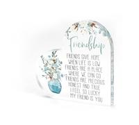 Elegant Heart Shaped Acrylic Plaque with Floral Design,Heartfelt Friendship Message for Friend Gifts, Birthday Gifts, Acrylic Signs Plaques,Gifts for Friends Women,Presents for Girlfriend