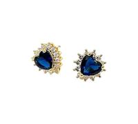 Elegant Heart-Shaped Blue Crystal Stud Earrings with Gold Tone Frame and Clear Accents