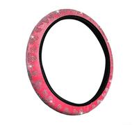 Elegant Heart Shaped Plush Steering Wheel Cover with Rhinestones for 14 5 to 15 Inch Standard Wheels (Pink)