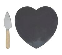Elegant Heart Slate Cheese Board With Gold Knife, Premium Cheese Board With Knife, Stylish Cheese Board Interiors by Premier Silver One Size