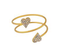 Elegant Heart Statement Ring for Women Imitation CZ Double Heart Love Layered Stainless Steel Gold-Tone Plated Open Wrap Finger Rings Fashion Wedding Band Daily Date Holiday Valentine's Day Jewelry