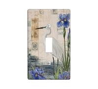 Elegant Heron Switch Cover Plates, Blue Iris Floral Pattern for Spring Decoration, Thermoplastic Wall Plates, Standard Size