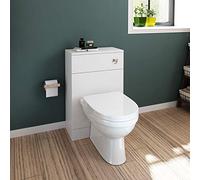 ELEGANT High Gloss White 2 Pieces Ceramic Toilet Back to Wall with White Concealed Cistern WC Unit Bathroom Furniture, D Shape Toilet Pan seat 300mm