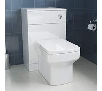 ELEGANT High Gloss White 2 Pieces Ceramic Toilet Suits, 300mm Square Shaped Close Coupled Toilet + Concealed Cistern WC Unit Bathroom Furniture
