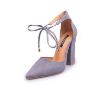 Elegant High Heels for Women Stylish Lace Up Pointed Toe Chunky Suede Heels for Versatile Comfort and Elegance, gray, 8 UK