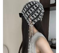 Elegant Hollow Out Turban Beanie Cap Handmade Metal Chain Pearl Tassel Hat