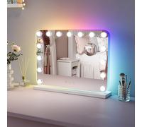 ELEGANT Hollywood Makeup Mirror with RGB Lights, 15 Dimmable Lightbulbs Vanity Mirror with 3 Color Modes, Dynamic RGB, 10X Magnifier Tabletop or Wall Mounted Vanity Makeup Mirror for Bedroom 58x45cm