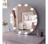 ELEGANT Hollywood Vanity Mirror with Lights, 12 Dimmable LED Bulbs 80cm Round Makeup Mirror with Socket, 3 Lighting Modes, Touch Screen Control, Tabletop and Wall Mounted Mirrors for Bedroom
