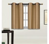 Elegant Home 2 Panels Tiers Grommets Small Window Treatment Curtain Faux Silk Insulated Blackout Drape Short Panel 28" W X 36" L Each for Kitchen Bathroom or Any Small Window # D24 (Gold)