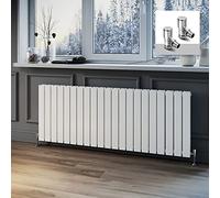 ELEGANT Horizontal Column Designer Radiator Oval Flat Panel White Modern Central Heating Radiators Double Panel 600 x 1596 mm + Valves Chrome