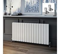 ELEGANT Horizontal Column Designer Radiator Oval Flat Panel White Modern Central Heating Radiators Double Panel 600 x 1216 mm + Valves Chrome