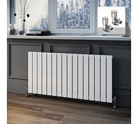ELEGANT Horizontal Column Designer Radiator Oval Flat Panel White Modern Central Heating Radiators Single Panel 600 x 1216 mm + Valves Chrome