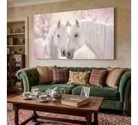 Elegant Horse Canvas Wall Art Unframed Blossom Branch Artwork Romance Spring Horse Wall Decor for Bedroom, Living Room Hallway or Entryway Home Decoration with Hooks Nails 80x120 cm