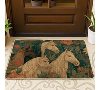 Elegant Horse Doormat, Beige Equines Entrance Mat for Outdoor & Indoor Decor, Floral Rubber Waterproof Non-Slip Dust Absorbent Door Mats, Easy Clean 29x17 Inch