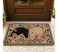 Elegant Horse Doormat, Black White Horses Welcome Mat for Indoor & Outdoor Decor, Floral Design Rubber Non-Slip Dust Control Entrance Mats, Easy to Clean 29x17 Inch