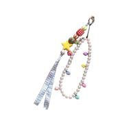 Elegant Imitation Pearl Chain Handmade Beaded Cell Phone Strap Colorful Acrylic Letter Beads Key Ring Heart Shaped Phone Strap, フリーサイズ