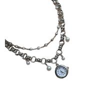 Elegant Imitation Pearls Tassels Watch Pendant Necklace With Alloy Chain For Women Wedding Party Daily Jewelry Gift Stylish Pearls Fringe Jewelry