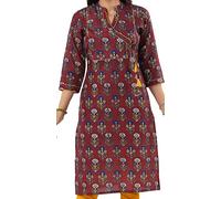 Elegant Indian Kurti for Women - Versatile Ethnic Tunic for All Occasion CP307 Indians Embellished with Gota Laces and Show Strings Cotton Maroon Floral BandCasual (Numeric_16) Multicoloured