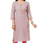 Elegant Indian Kurti for Women - Versatile Ethnic Tunic for All Occasion CP315 Indians Thread Embroidery and Gota Laces Cotton Off-White Floral Tunic Round NeckCasual (Numeric_10) Off-White